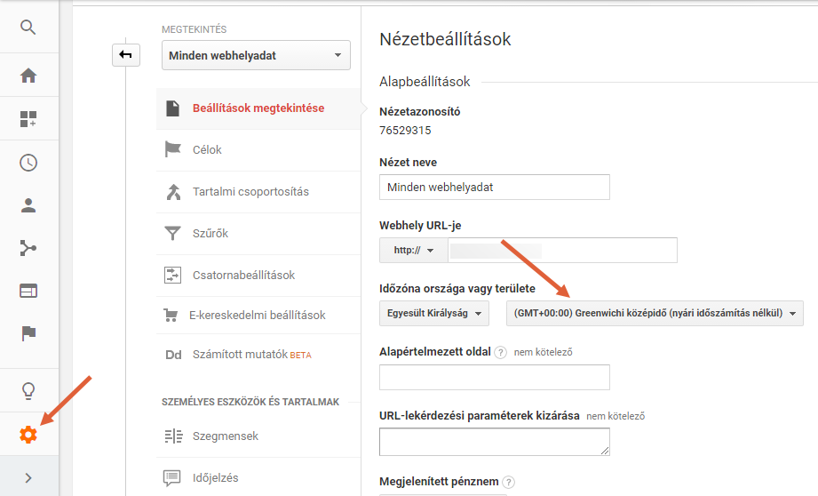 Adminisztrálás> Megtekintés> Beállítások megtekintése