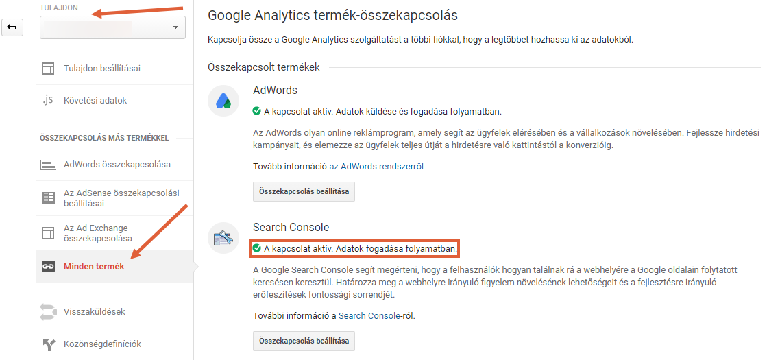 Adminisztrálás> Tulajdon> Minden termék