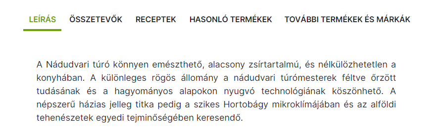 Kifli.hu Nádudvari túró termékleírás